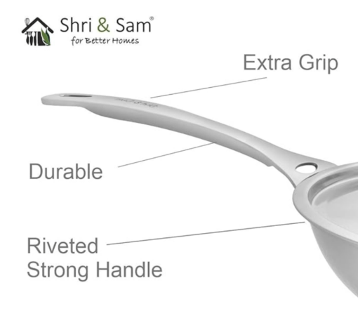 Shri & Sam Stainless Steel Platinum Hammered Heavy Weight Fry Pan - Image 2